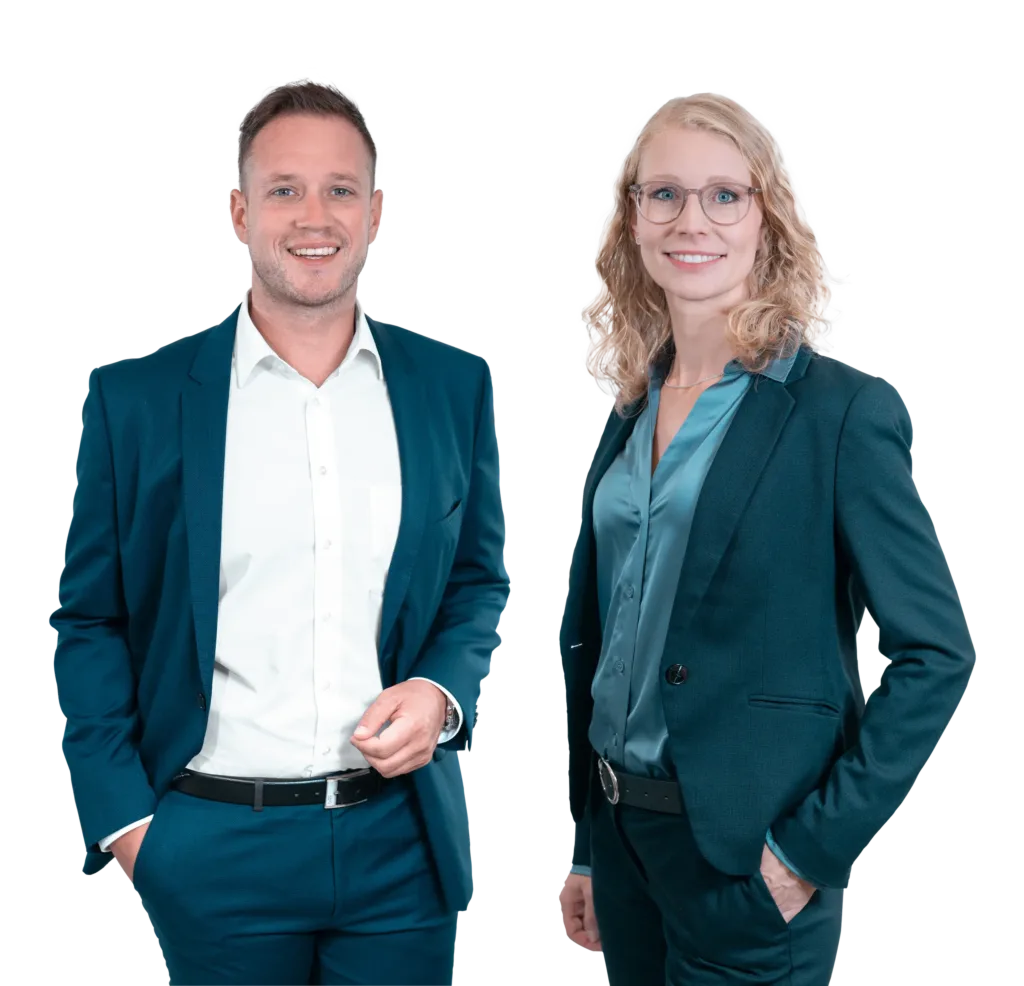 Matthias Müller und Katharina Schmaus schauen lächelnd in die Kamera