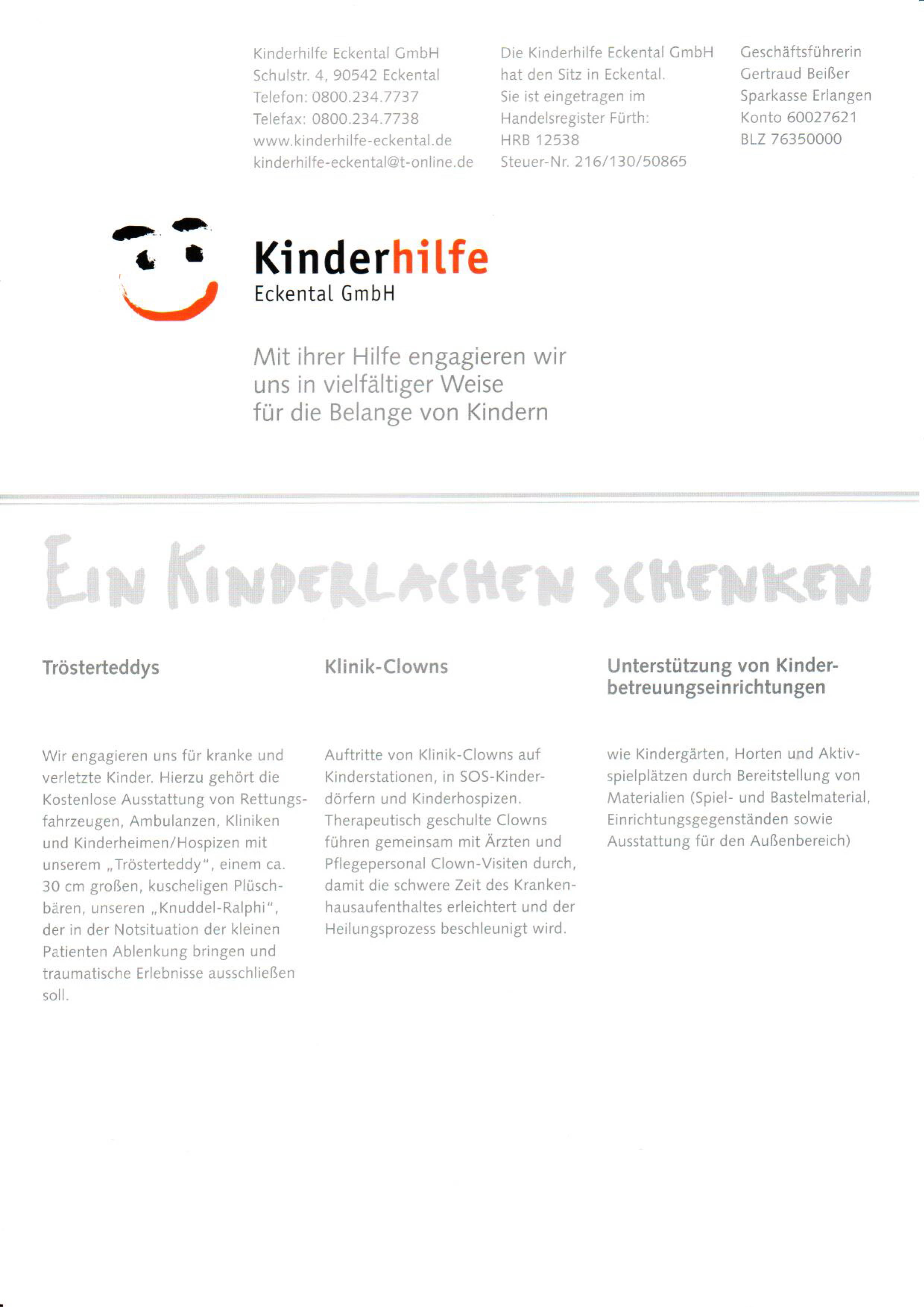 Urkunde Kinderhilfe Eckental GmbH, Trösterteddy